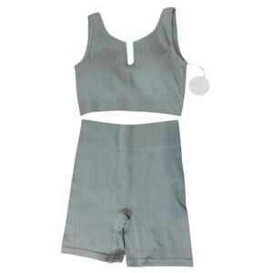 2 pc set Sage green Ribbed slim fit tank and short set